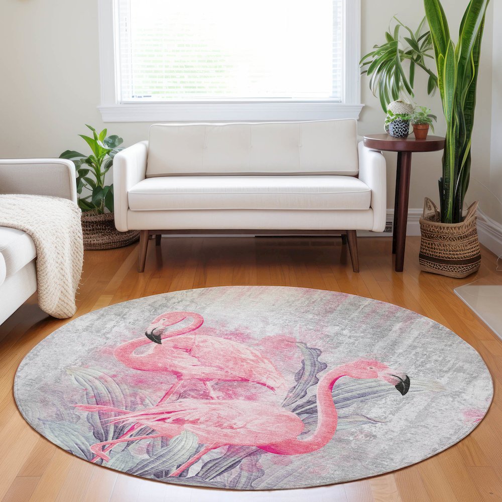 Premium Machine Washable Mayfield  Pink 8' x 8' Round Rug. Picture 5