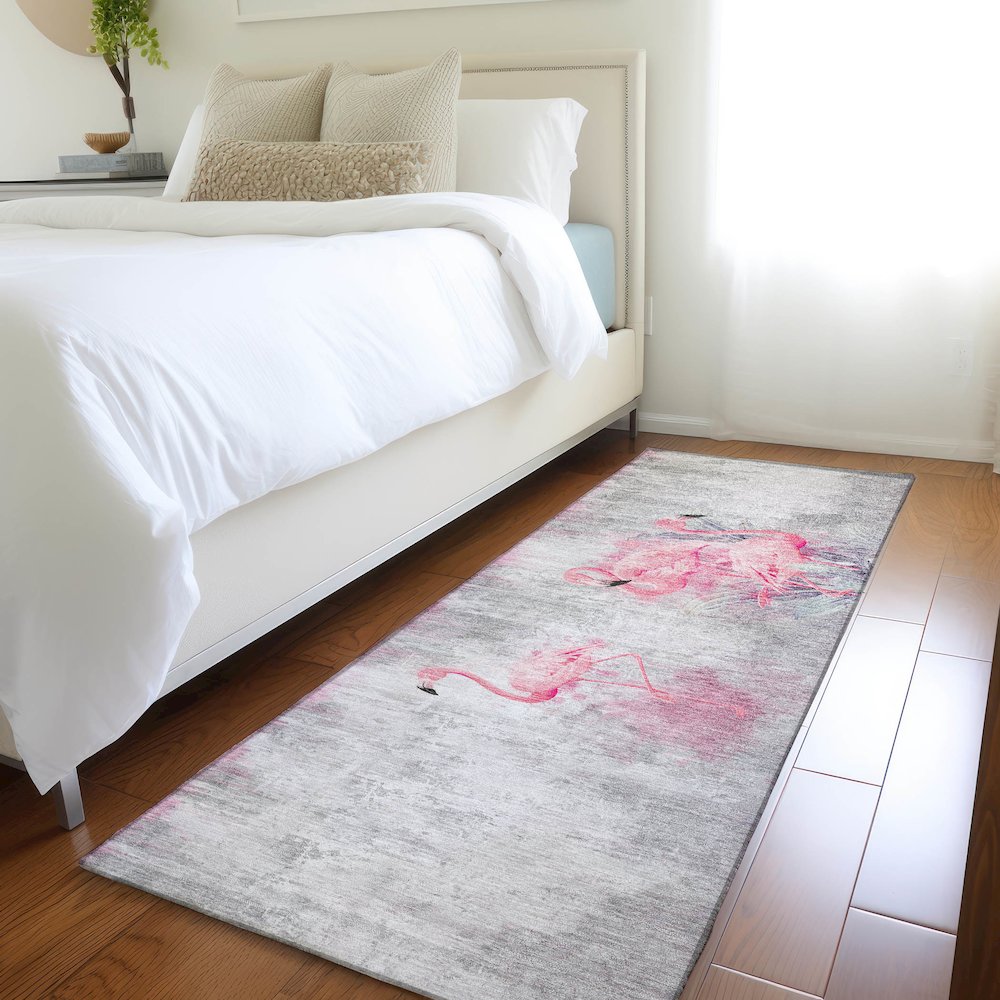 Premium Machine Washable Mayfield  Pink 2'3" x 7'6" Runner Rug. Picture 5