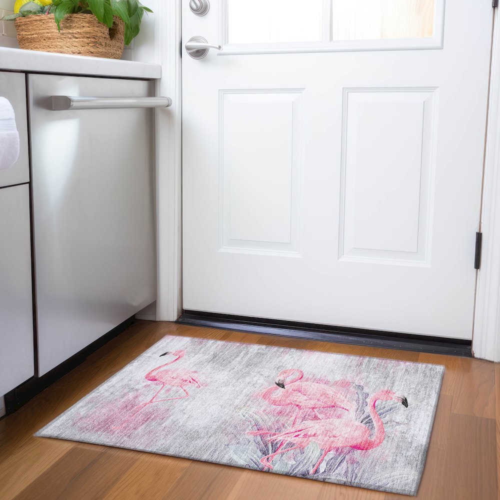 Premium Machine Washable Mayfield  Pink 1'8" x 2'6" Rug. Picture 5