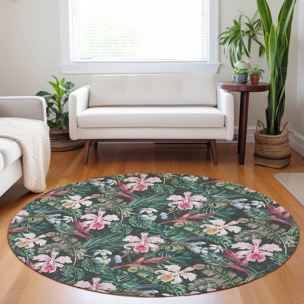 Premium Machine Washable Mayfield  Midnight 8' x 8' Round Rug. Picture 5