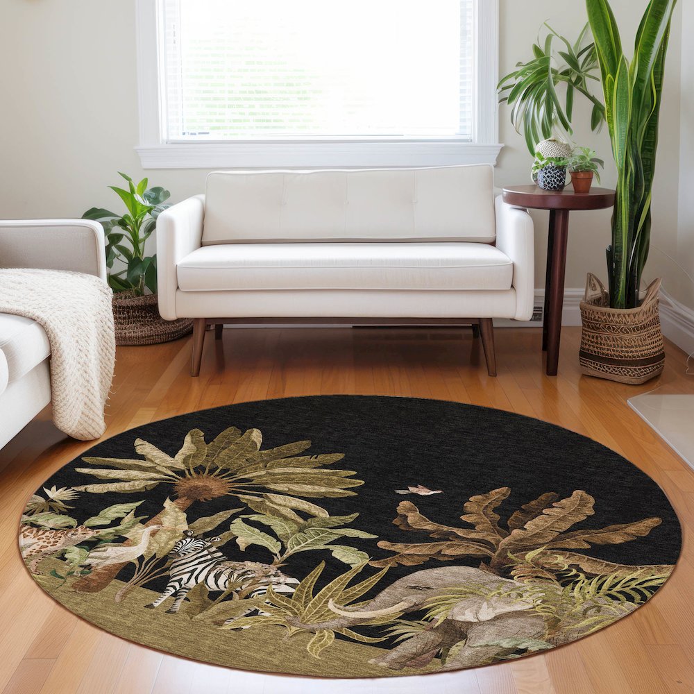 Premium Machine Washable Mayfield  Midnight 8' x 8' Round Rug. Picture 5