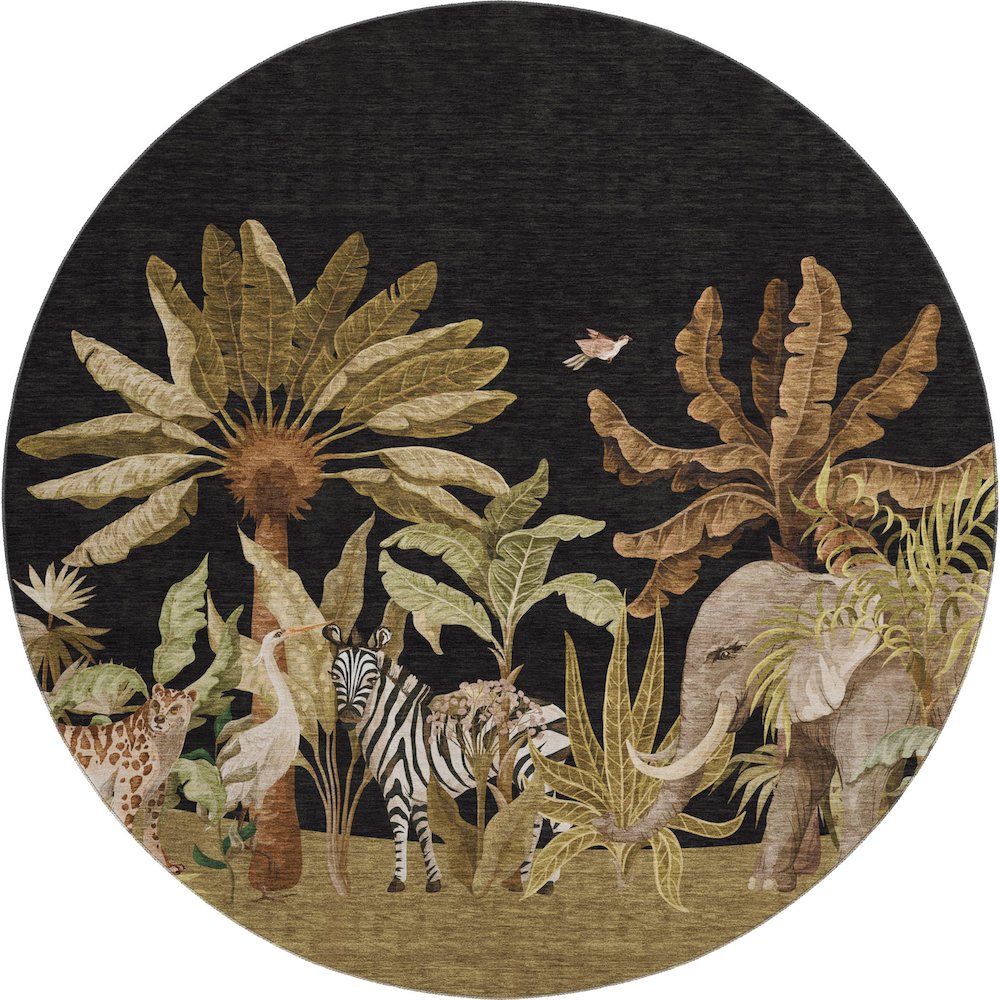 Premium Machine Washable Mayfield  Midnight 8' x 8' Round Rug. Picture 1