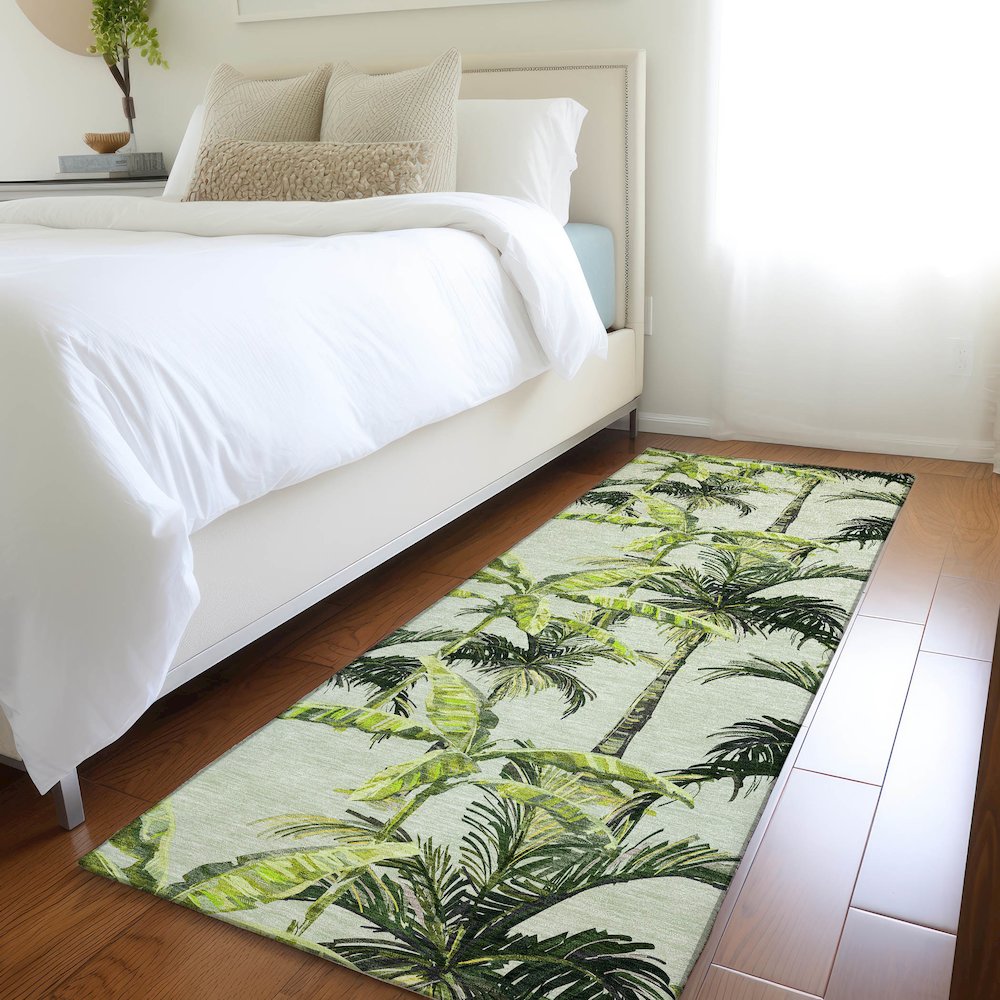 Premium Machine Washable Mayfield  Green 2'3" x 7'6" Runner Rug. Picture 5