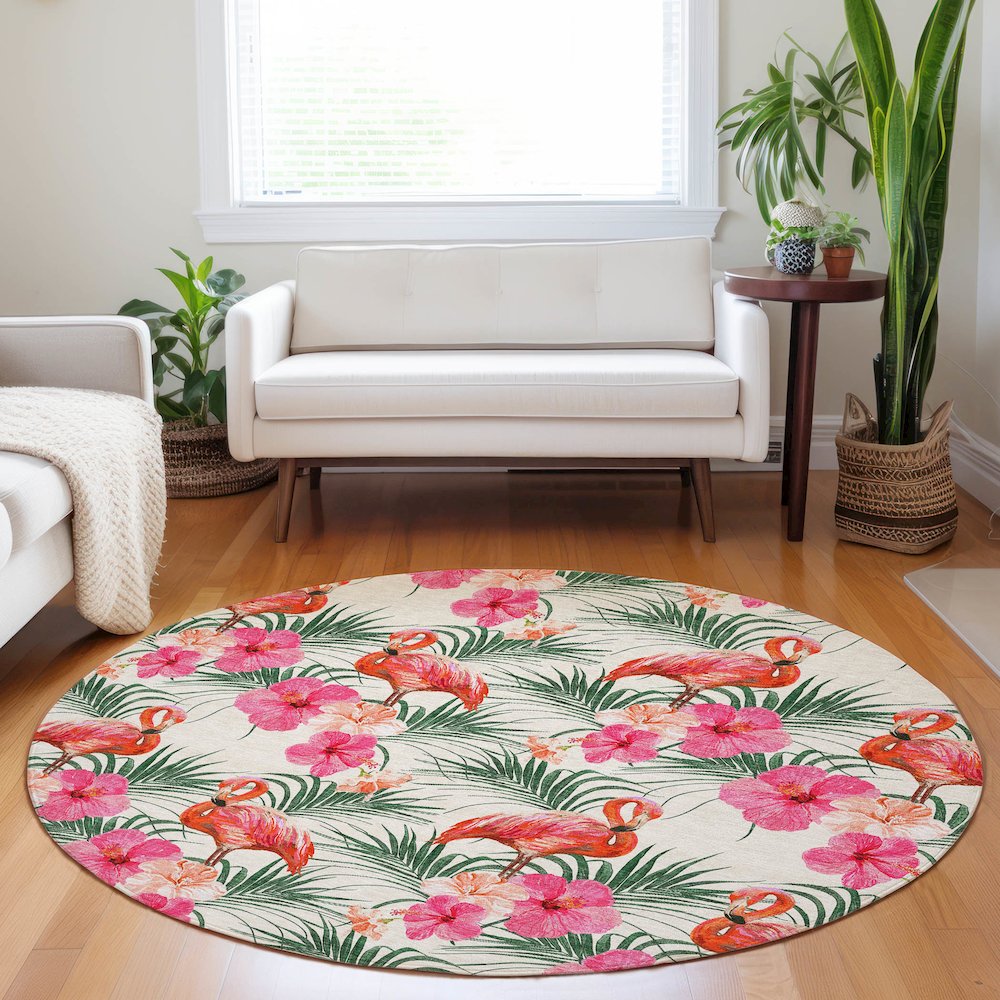 Premium Machine Washable Mayfield  Pink 8' x 8' Round Rug. Picture 5