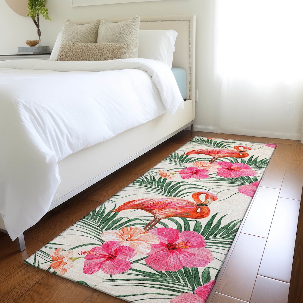 Premium Machine Washable Mayfield  Pink 2'3" x 7'6" Runner Rug. Picture 5
