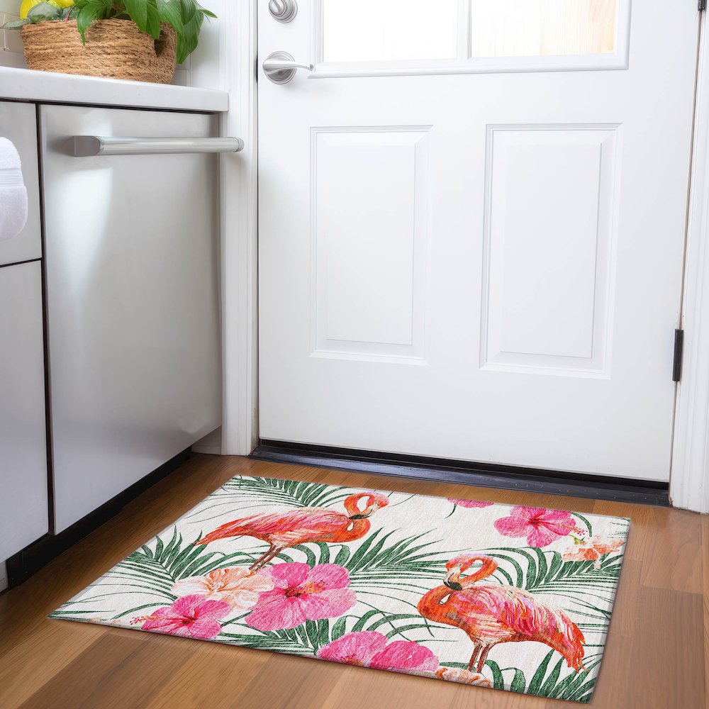 Premium Machine Washable Mayfield  Pink 1'8" x 2'6" Rug. Picture 5