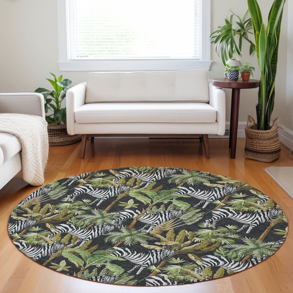Premium Machine Washable Mayfield  Midnight 8' x 8' Round Rug. Picture 5