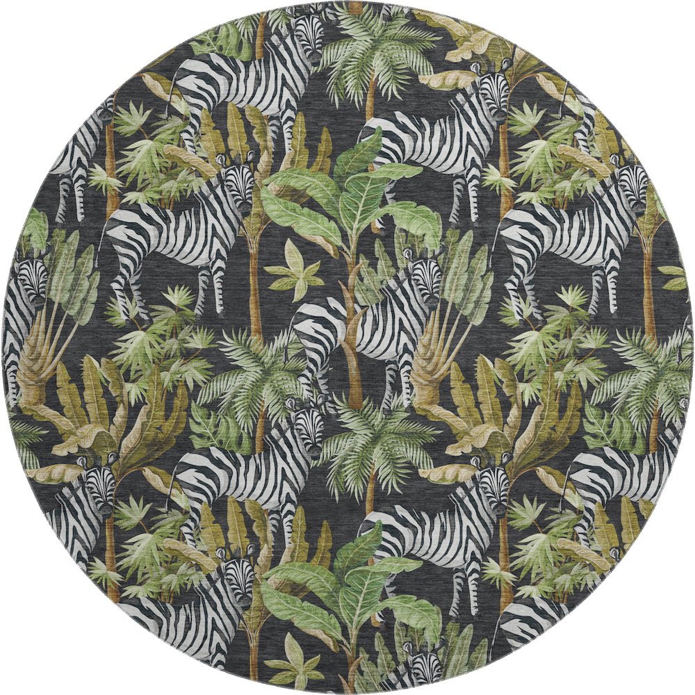 Premium Machine Washable Mayfield  Midnight 8' x 8' Round Rug. Picture 1