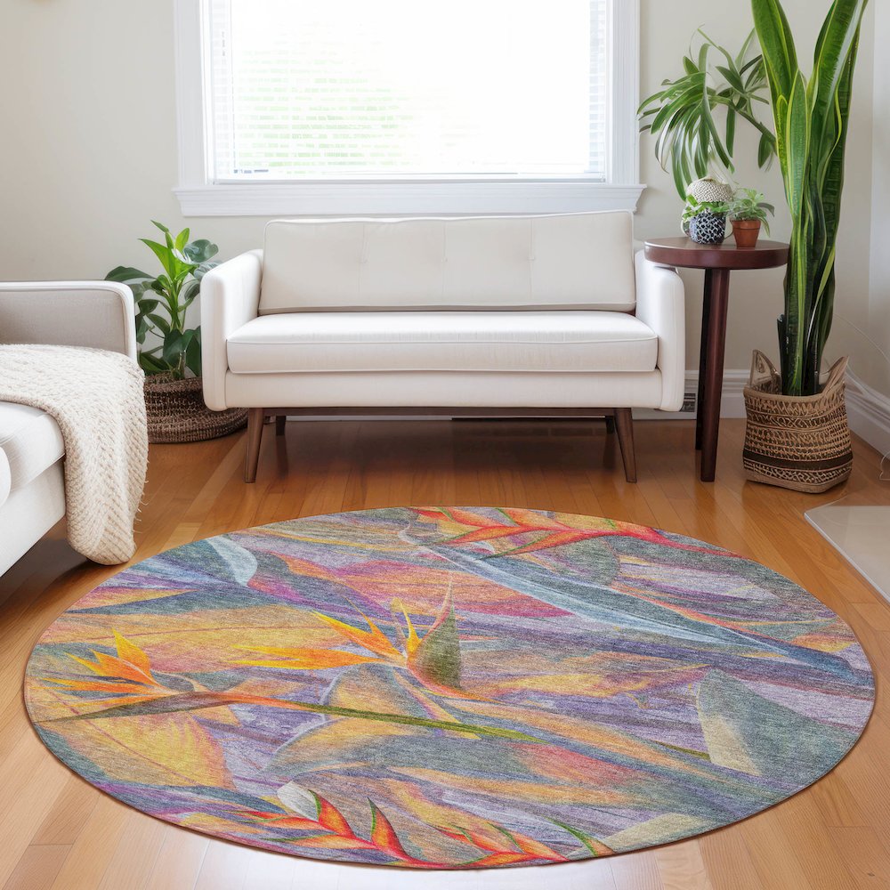 Premium Machine Washable Mayfield  Multi 8' x 8' Round Rug. Picture 5