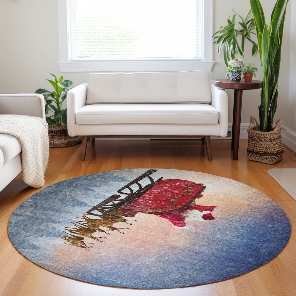 Premium Machine Washable Mayfield  Blue 8' x 8' Round Rug. Picture 5
