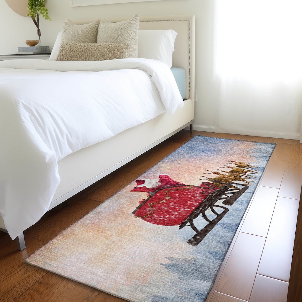 Premium Machine Washable Mayfield  Blue 2'3" x 7'6" Runner Rug. Picture 5