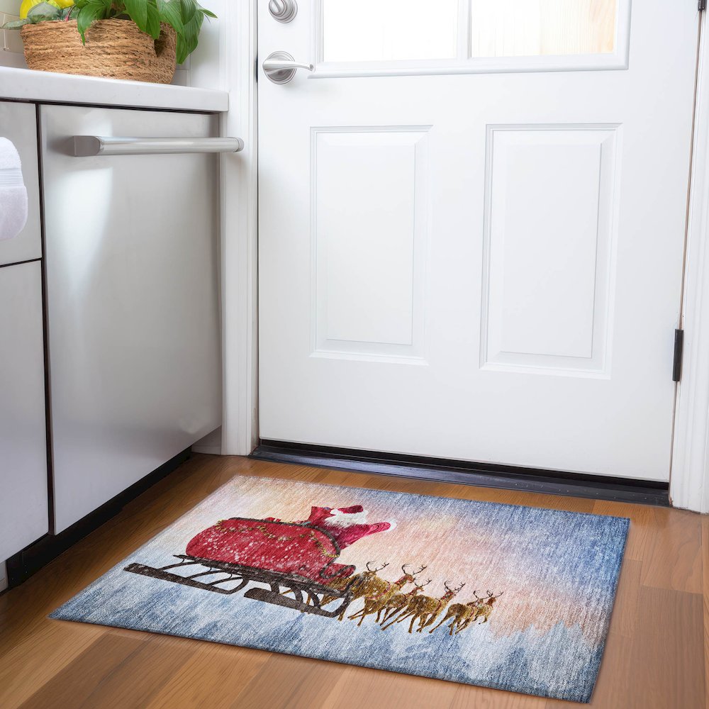 Premium Machine Washable Mayfield  Blue 1'8" x 2'6" Rug. Picture 5