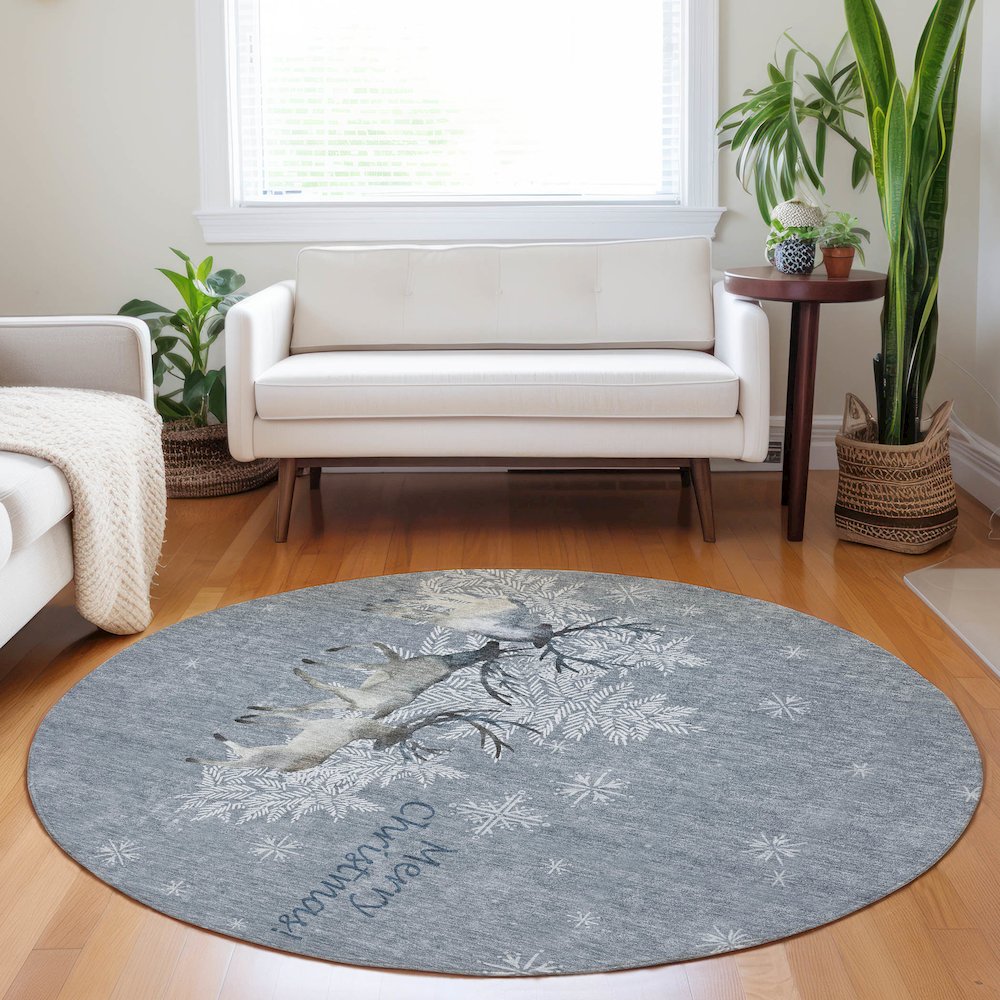 Premium Machine Washable Mayfield  Ash 8' x 8' Round Rug. Picture 5