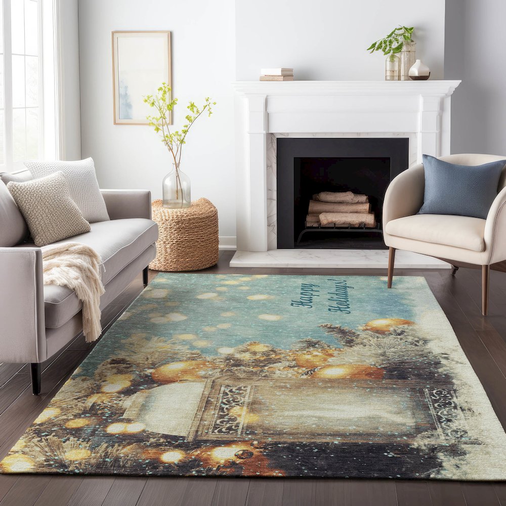 Premium Machine Washable Mayfield  Blue 2'6" x 3'10" Rug. Picture 6