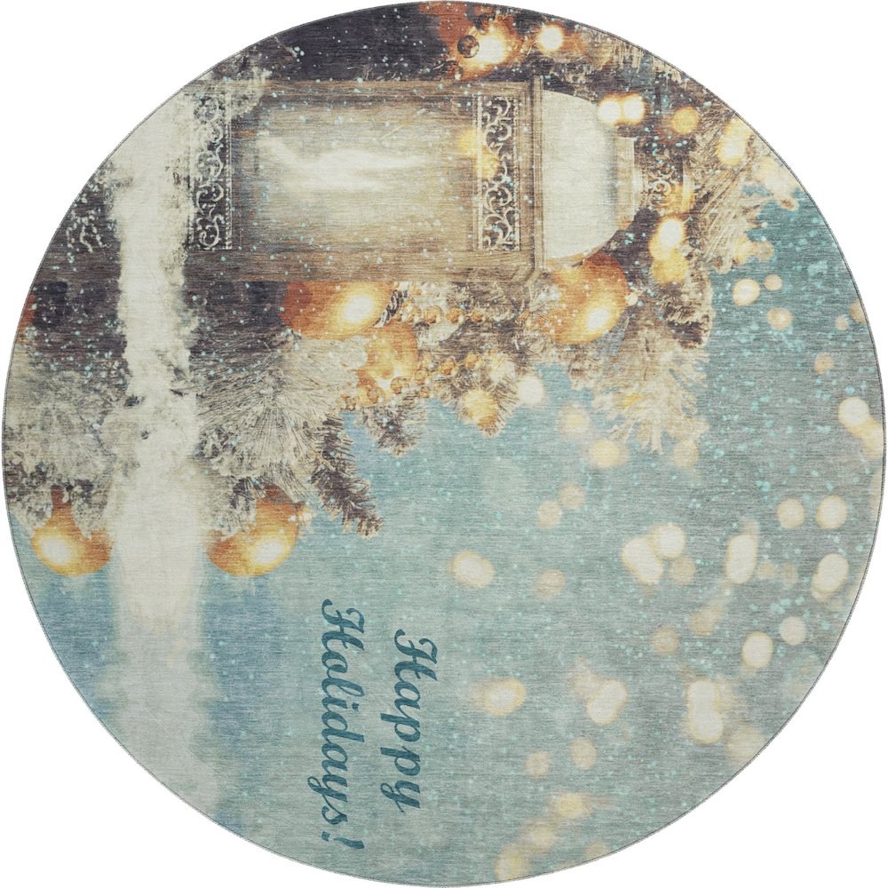 Premium Machine Washable Mayfield  Blue 8' x 8' Round Rug. Picture 1