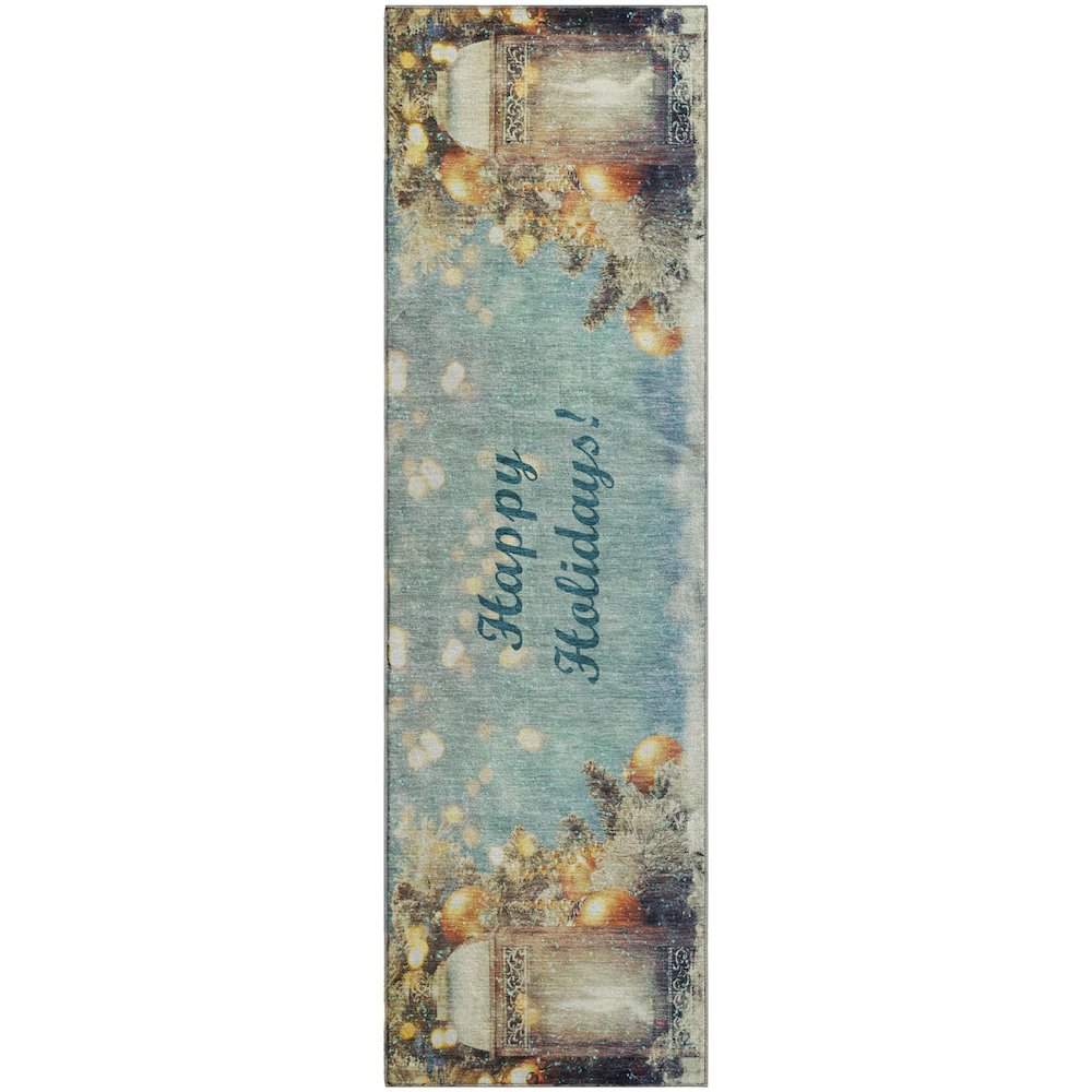 Premium Machine Washable Mayfield  Blue 2'3" x 7'6" Runner Rug. Picture 1