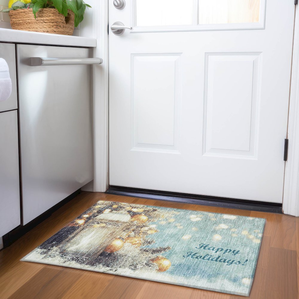 Premium Machine Washable Mayfield  Blue 1'8" x 2'6" Rug. Picture 5