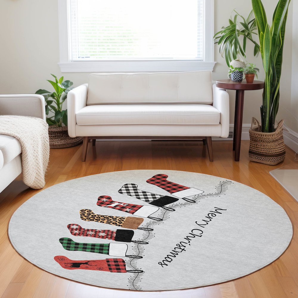 Premium Machine Washable Mayfield  Gray 8' x 8' Round Rug. Picture 5