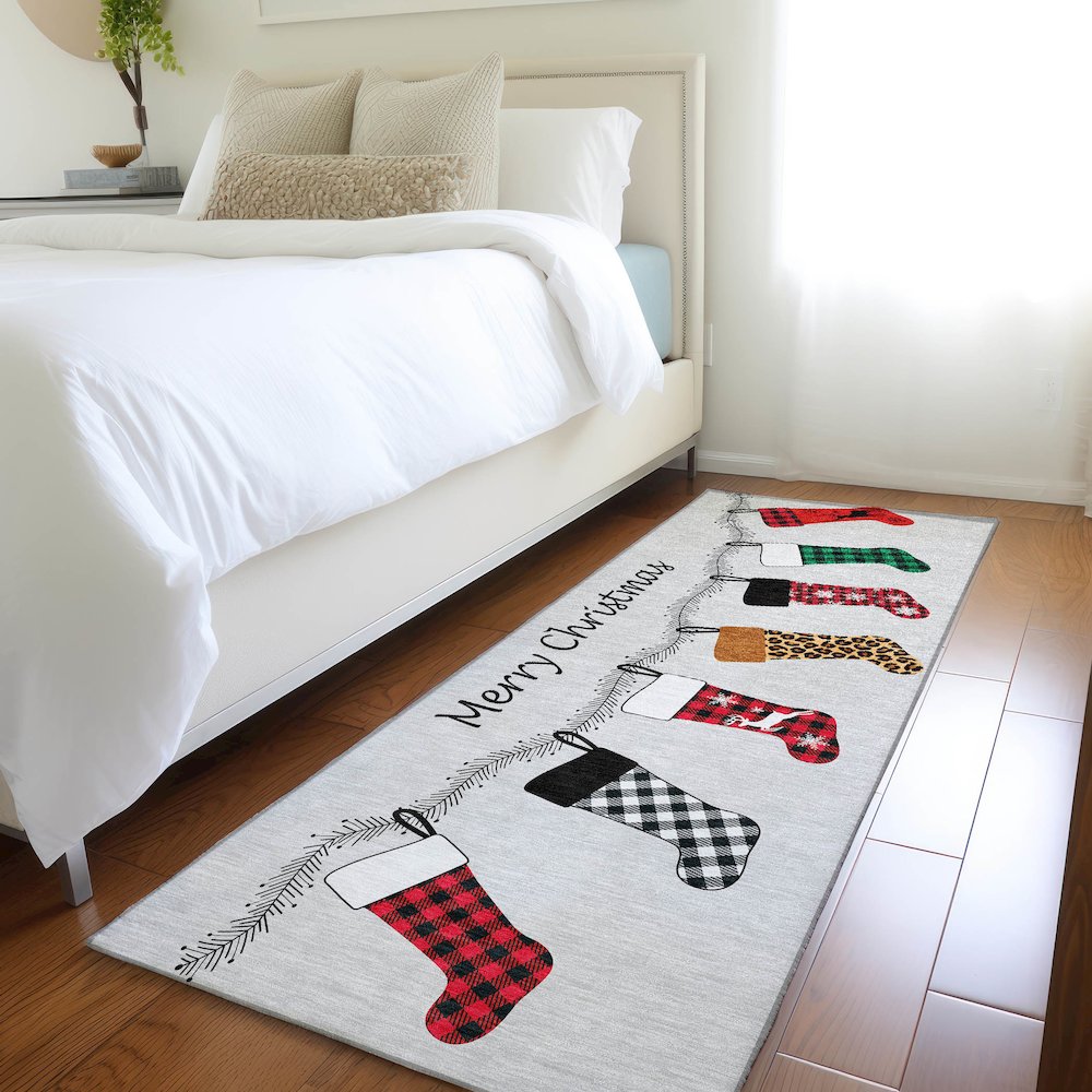 Premium Machine Washable Mayfield  Gray 2'3" x 7'6" Runner Rug. Picture 5