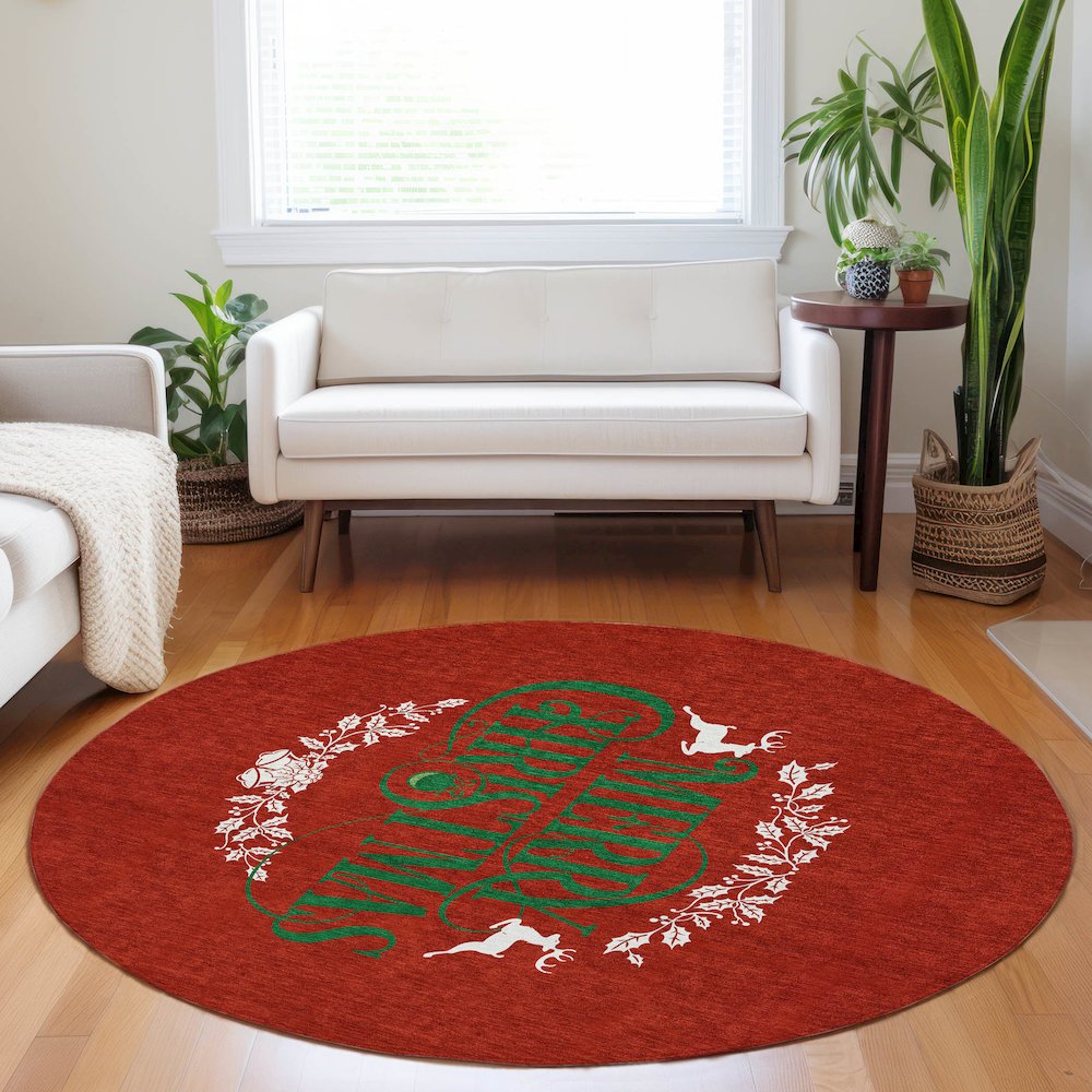Premium Machine Washable Mayfield  Ruby 8' x 8' Round Rug. Picture 5