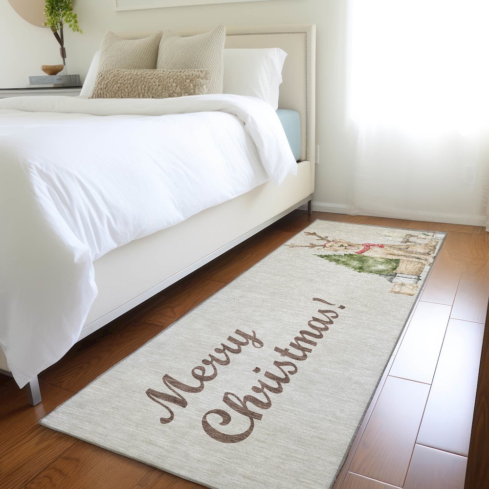 Premium Machine Washable Mayfield  Taupe 2'3" x 7'6" Runner Rug. Picture 5