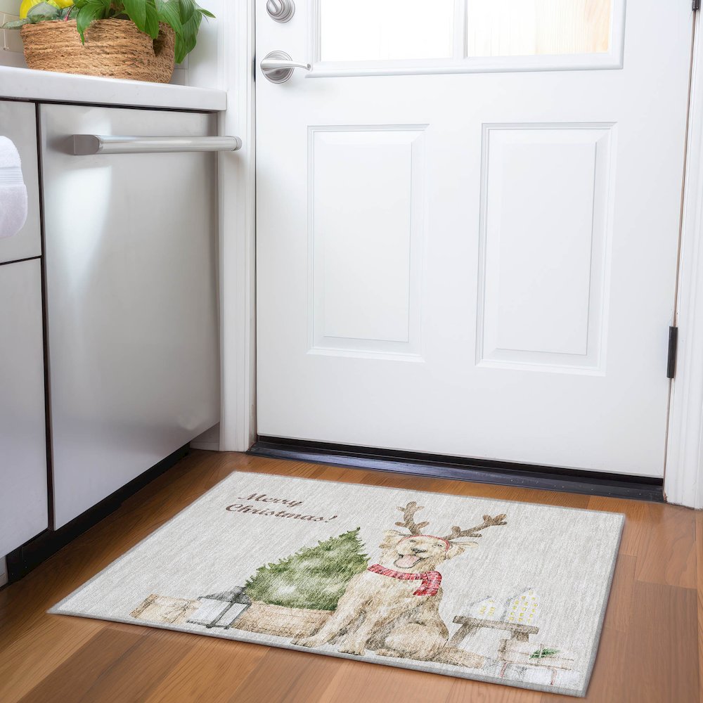 Premium Machine Washable Mayfield  Taupe 1'8" x 2'6" Rug. Picture 5