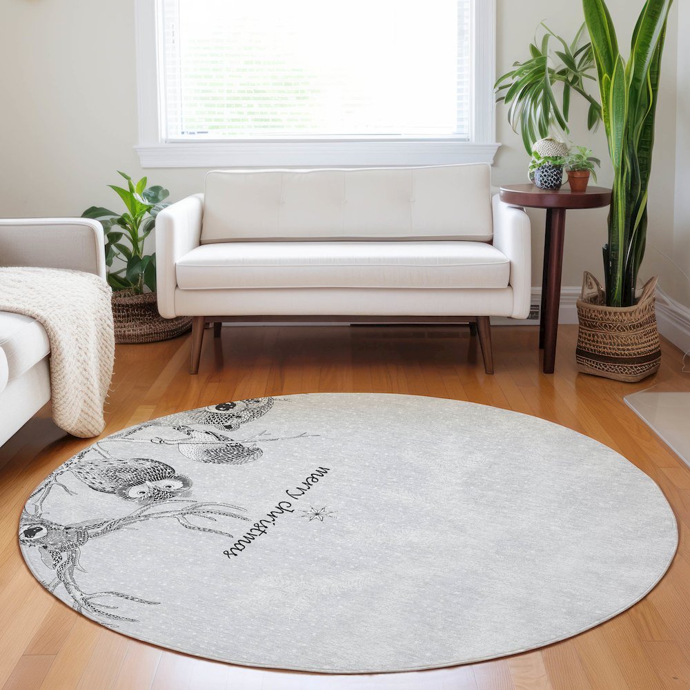 Premium Machine Washable Mayfield  Gray 8' x 8' Round Rug. Picture 5