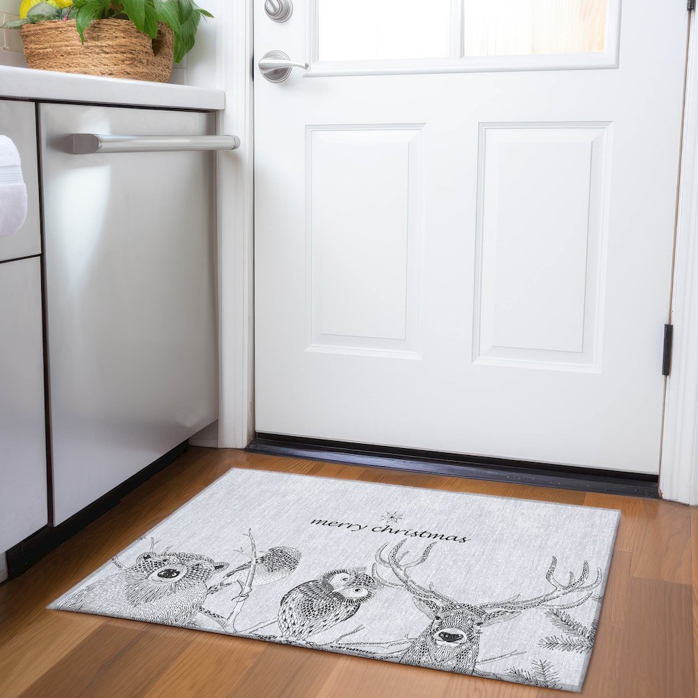 Premium Machine Washable Mayfield  Gray 1'8" x 2'6" Rug. Picture 5