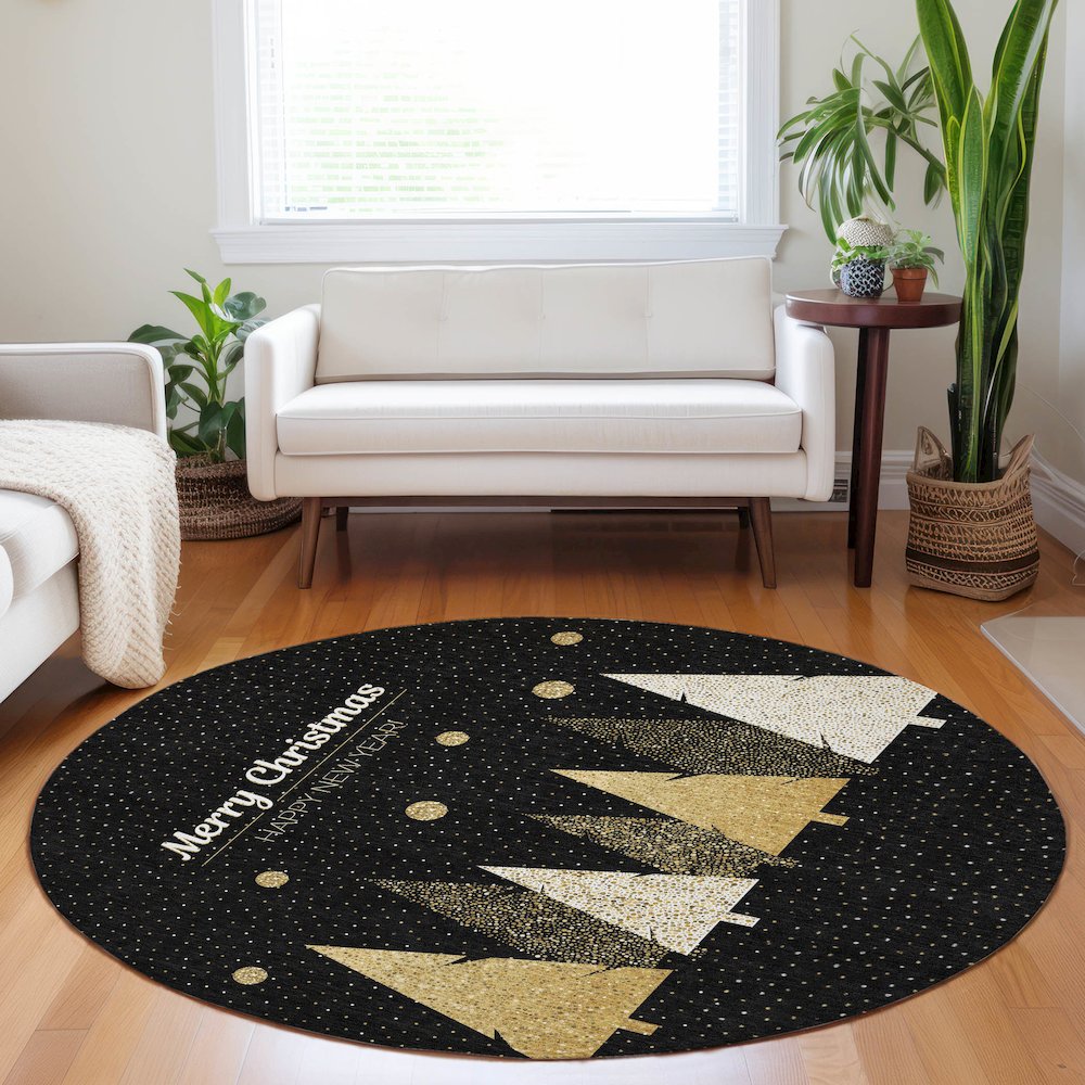 Premium Machine Washable Mayfield  Midnight 8' x 8' Round Rug. Picture 5