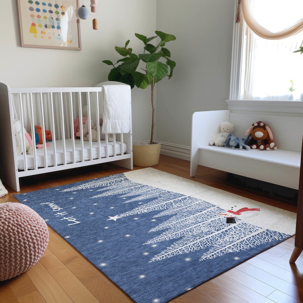 Premium Machine Washable Mayfield  Blue 2'6" x 3'10" Rug. Picture 5