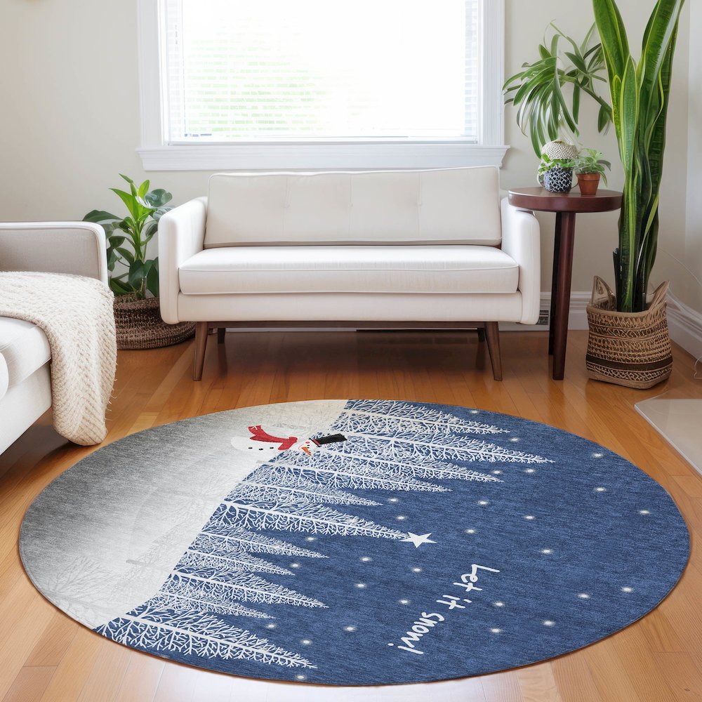 Premium Machine Washable Mayfield  Blue 8' x 8' Round Rug. Picture 5