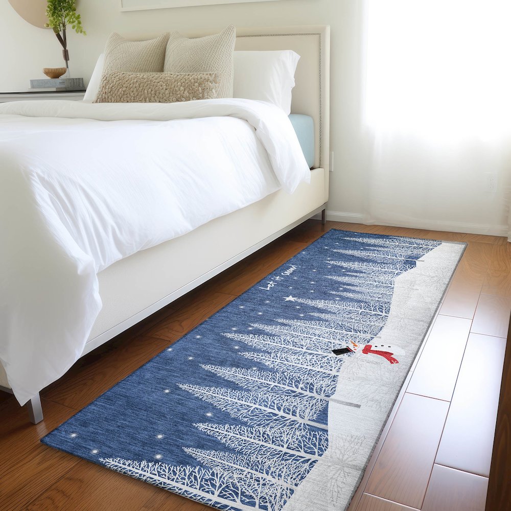 Premium Machine Washable Mayfield  Blue 2'3" x 7'6" Runner Rug. Picture 5