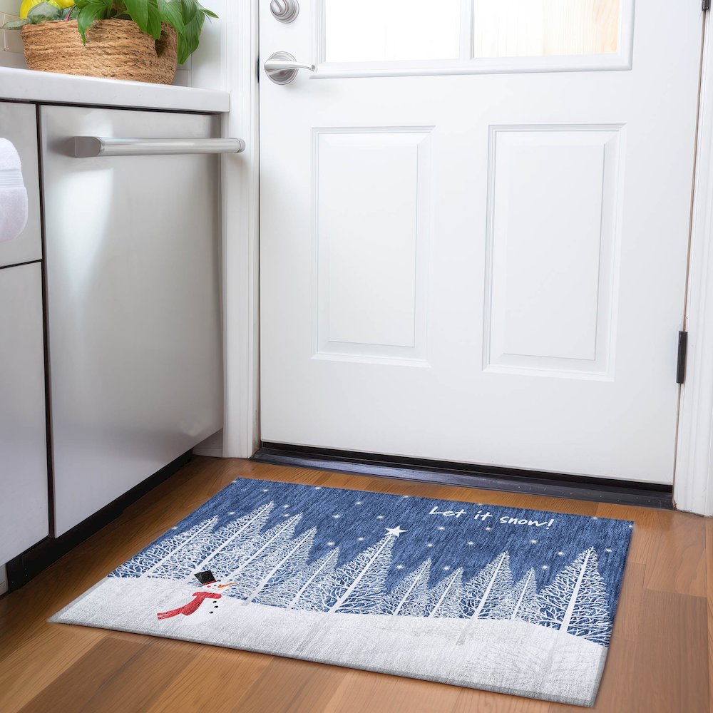 Premium Machine Washable Mayfield  Blue 1'8" x 2'6" Rug. Picture 5
