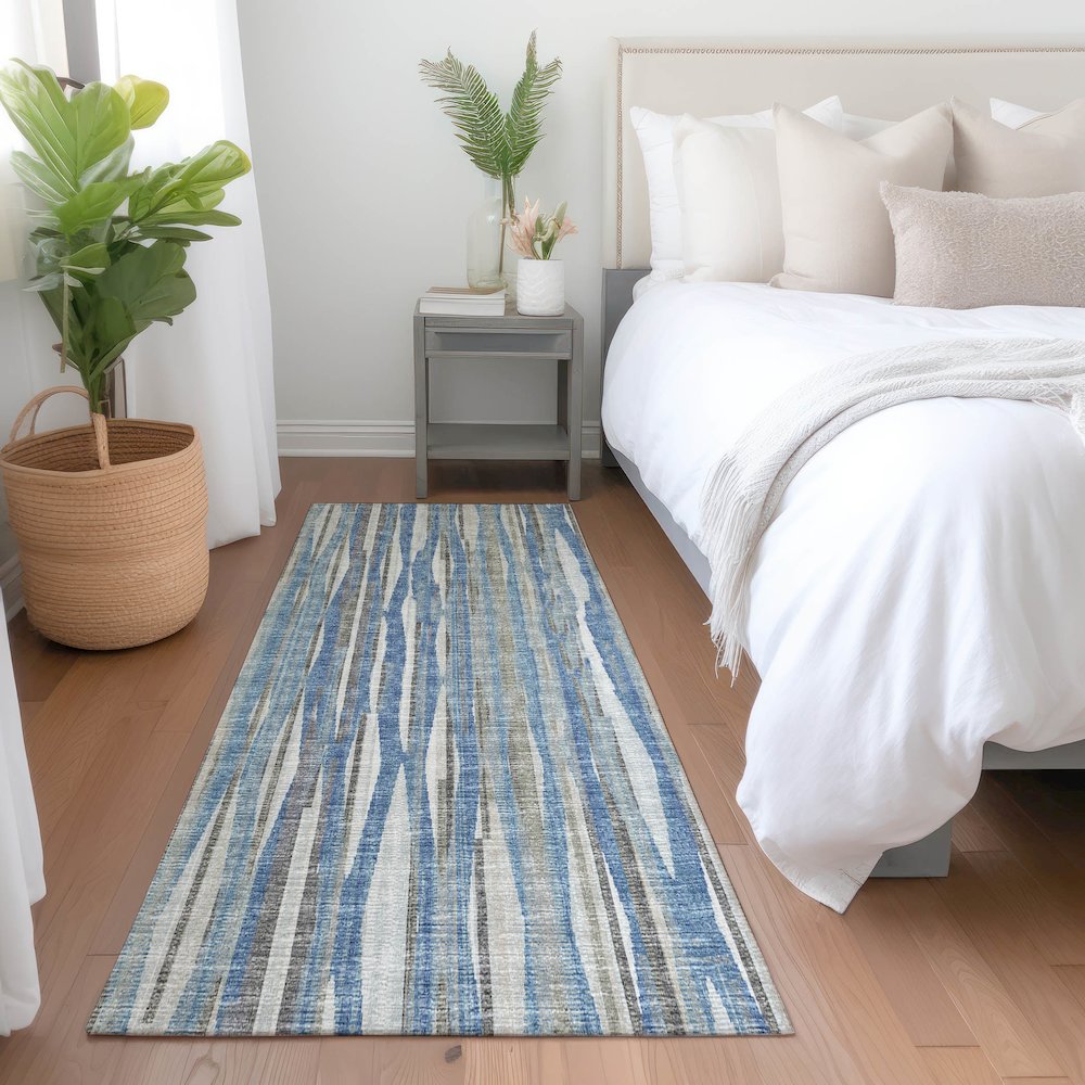 Premium Machine Washable Mayfield  Blue 2'3" x 7'6" Runner Rug. Picture 5
