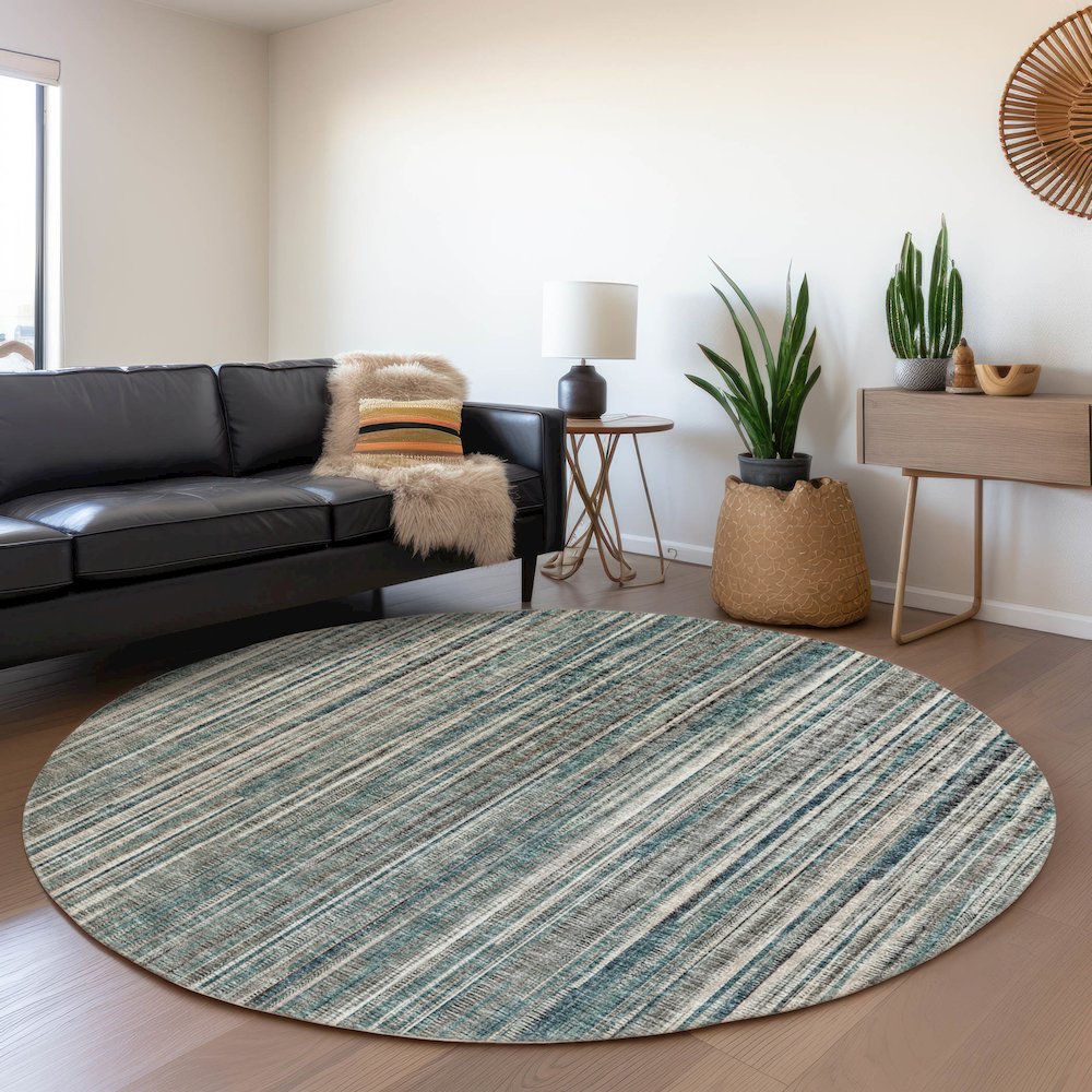 Premium Machine Washable Mayfield  Peacock 8' x 8' Round Rug. Picture 5