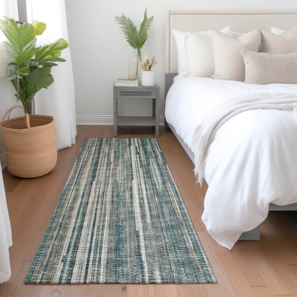 Premium Machine Washable Mayfield  Peacock 2'3" x 7'6" Runner Rug. Picture 5