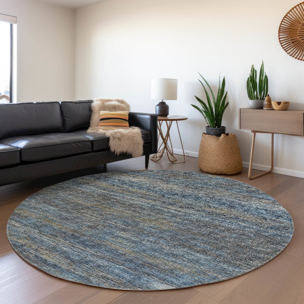 Premium Machine Washable Mayfield  Blue 8' x 8' Round Rug. Picture 5