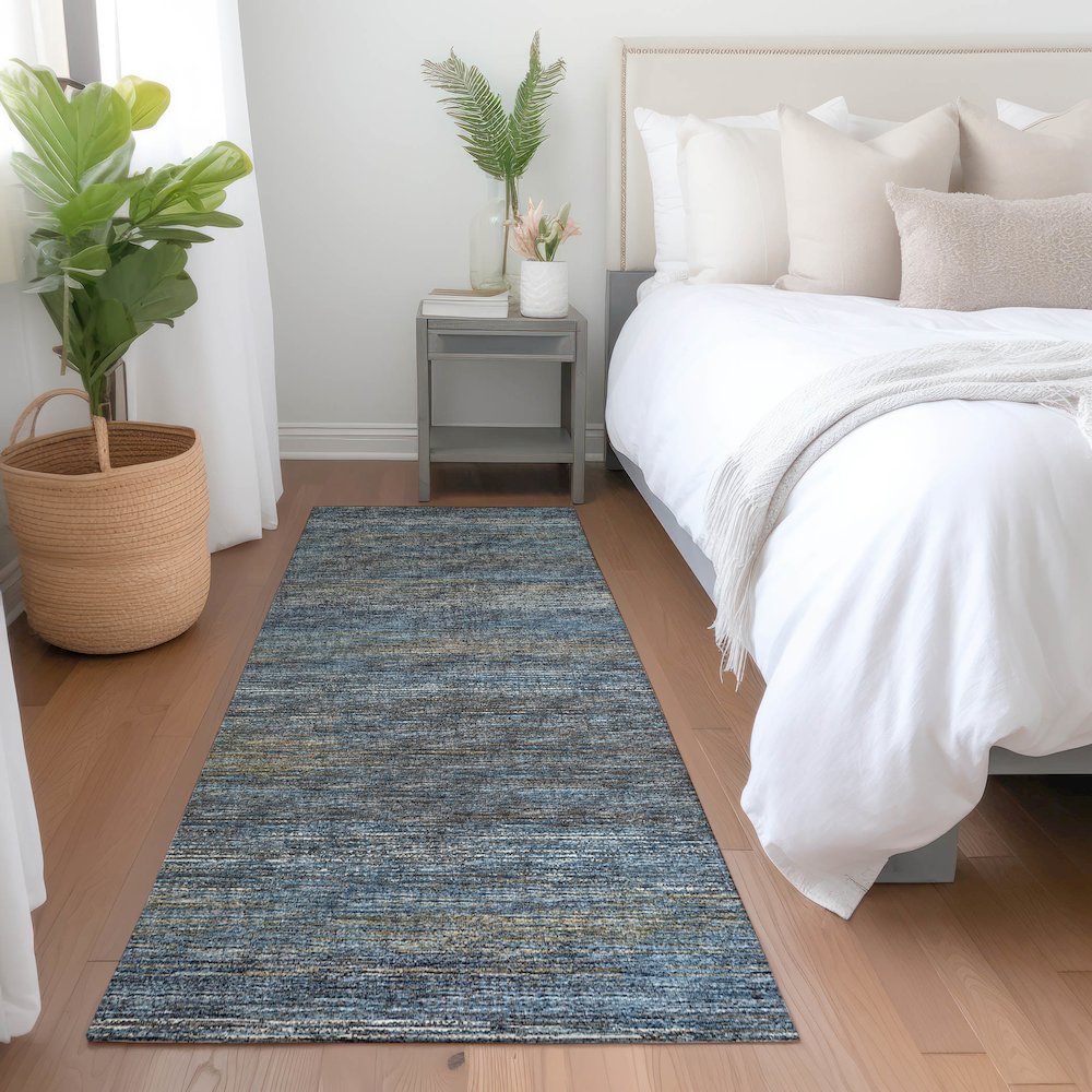 Premium Machine Washable Mayfield  Blue 2'3" x 7'6" Runner Rug. Picture 5