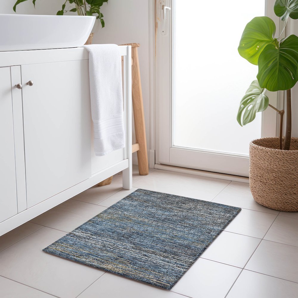 Premium Machine Washable Mayfield  Blue 1'8" x 2'6" Rug. Picture 5