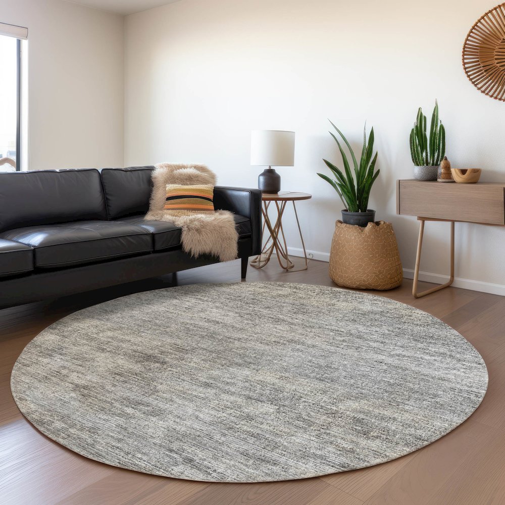 Premium Machine Washable Mayfield  Silver 8' x 8' Round Rug. Picture 5