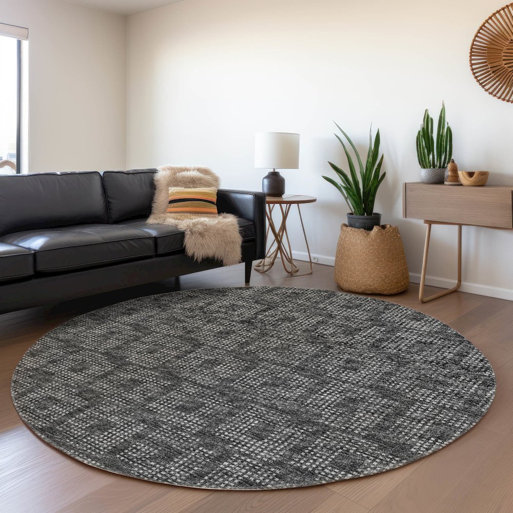 Premium Machine Washable Mayfield  Black 8' x 8' Round Rug. Picture 5