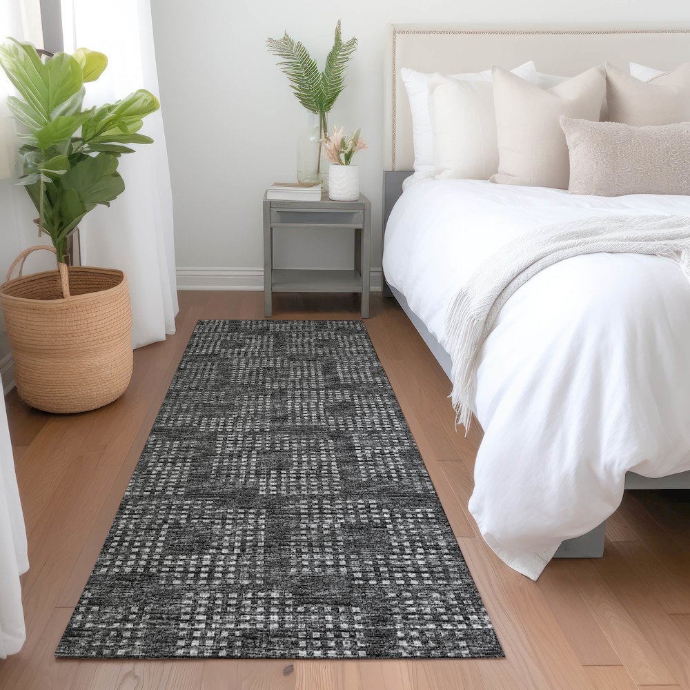 Premium Machine Washable Mayfield  Black 2'3" x 7'6" Runner Rug. Picture 5
