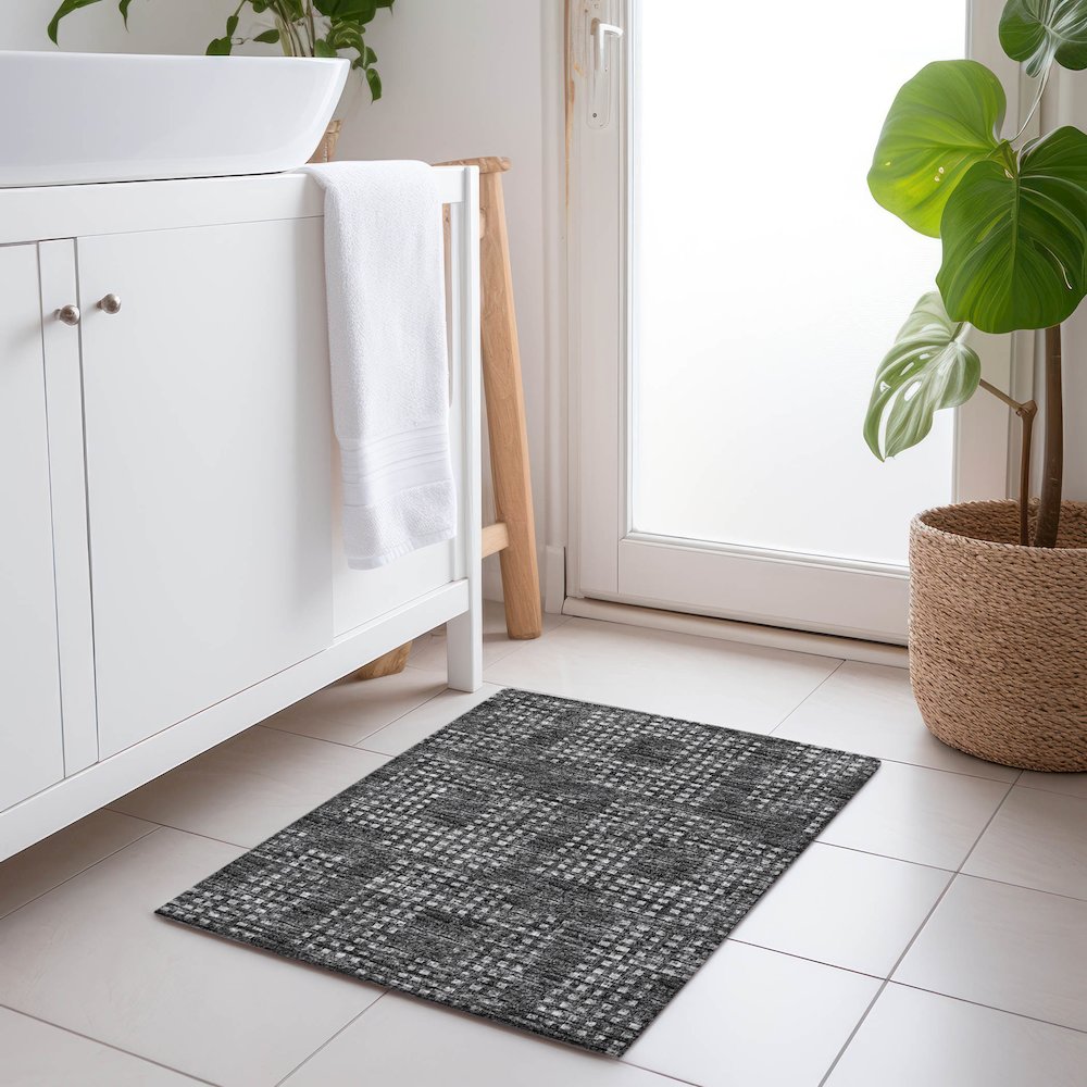 Premium Machine Washable Mayfield  Black 1'8" x 2'6" Rug. Picture 5