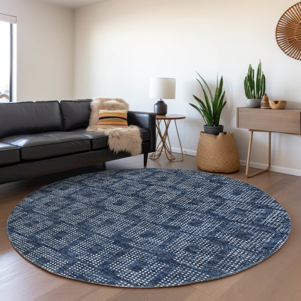 Premium Machine Washable Mayfield  Blue 8' x 8' Round Rug. Picture 5