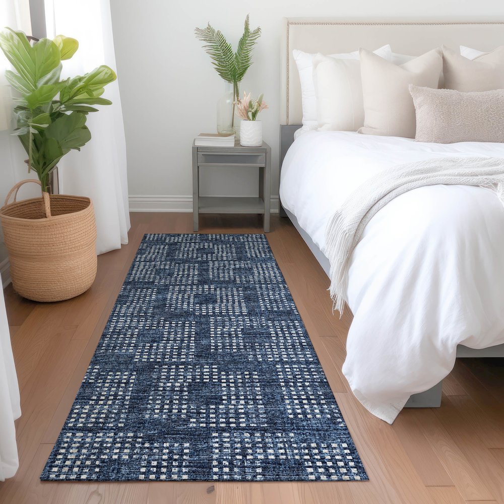 Premium Machine Washable Mayfield  Blue 2'3" x 7'6" Runner Rug. Picture 5