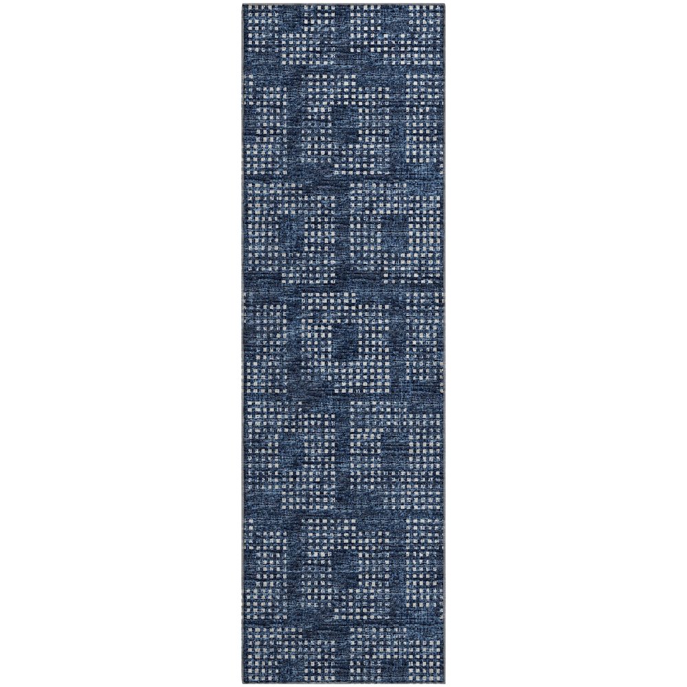 Premium Machine Washable Mayfield  Blue 2'3" x 7'6" Runner Rug. Picture 1