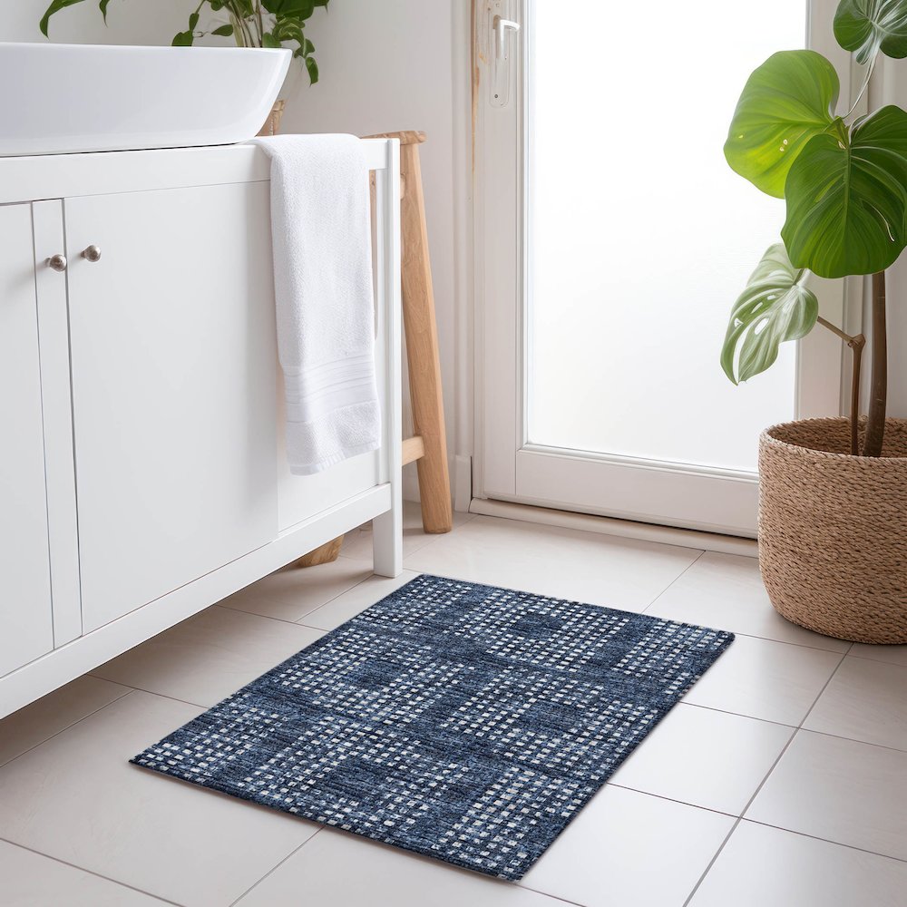 Premium Machine Washable Mayfield  Blue 1'8" x 2'6" Rug. Picture 5