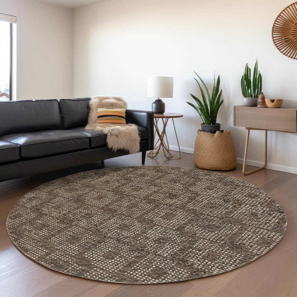 Premium Machine Washable Mayfield  Brown 8' x 8' Round Rug. Picture 5