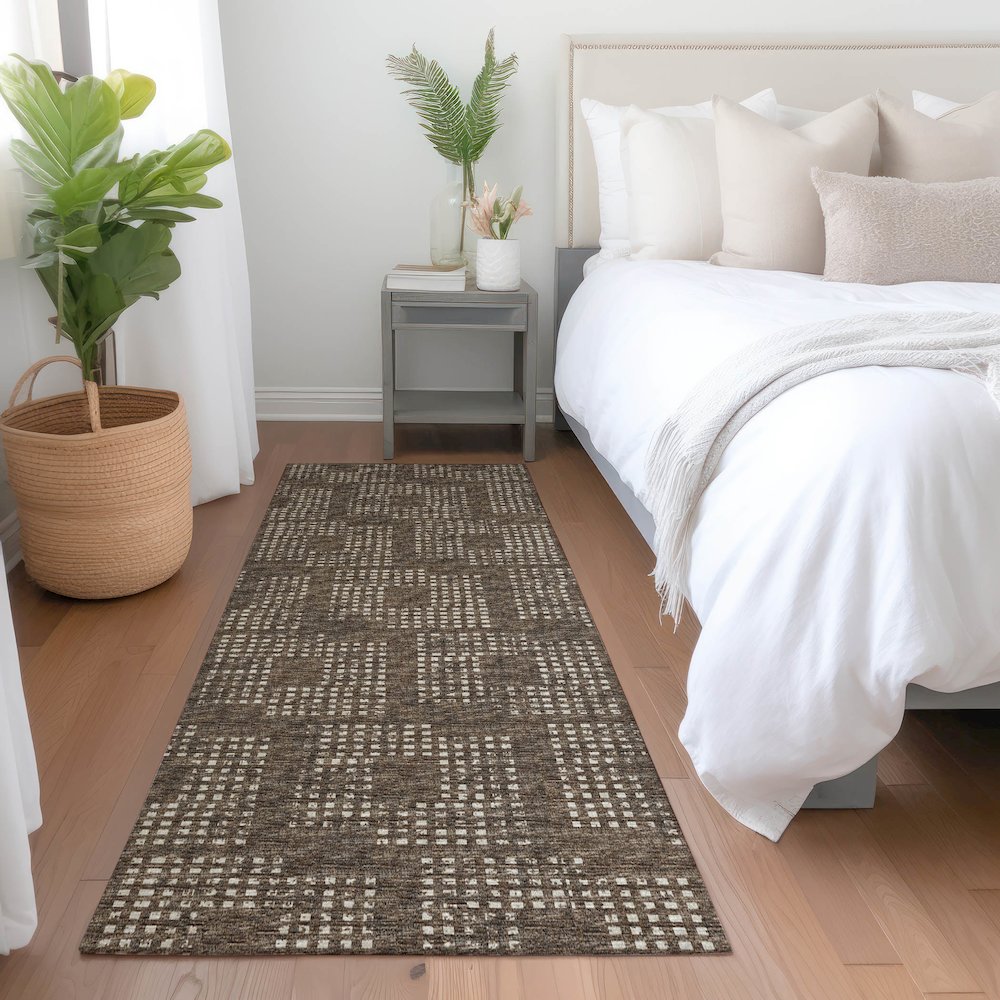 Premium Machine Washable Mayfield  Brown 2'3" x 7'6" Runner Rug. Picture 5