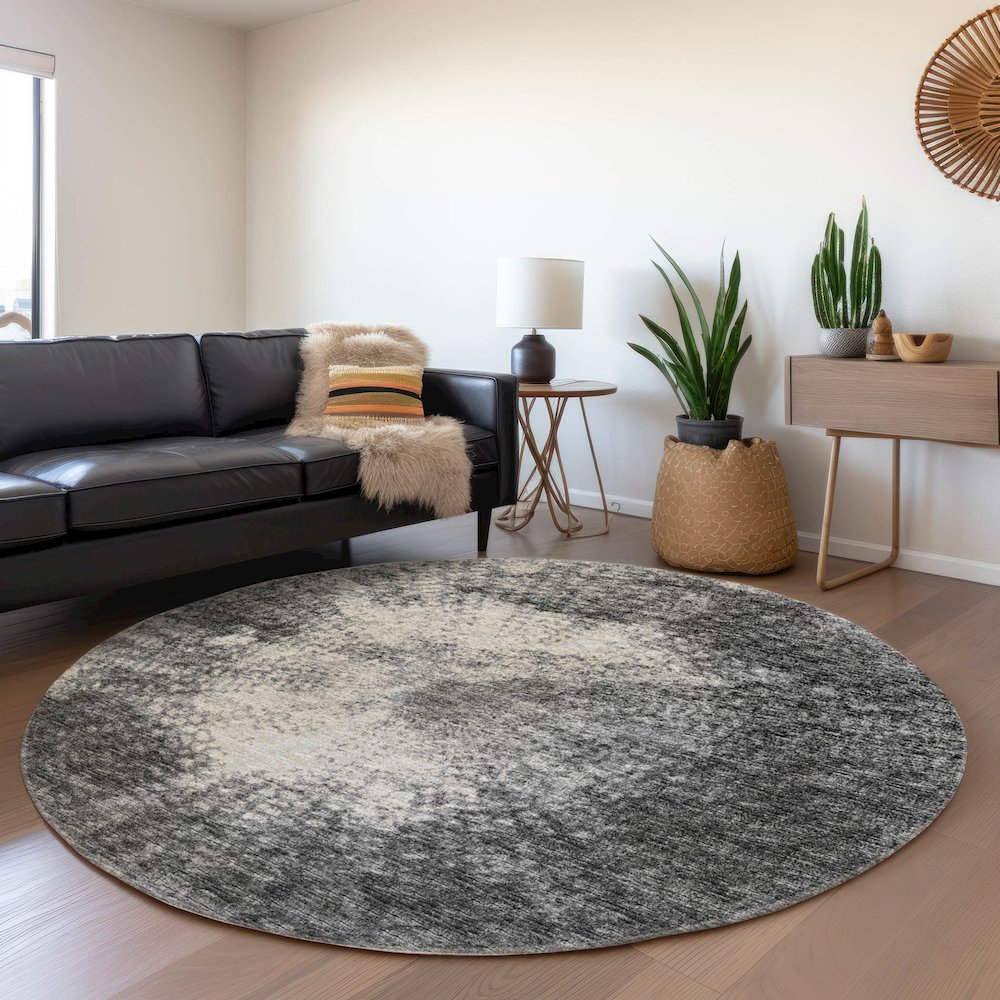 Premium Machine Washable Mayfield  Black 8' x 8' Round Rug. Picture 5
